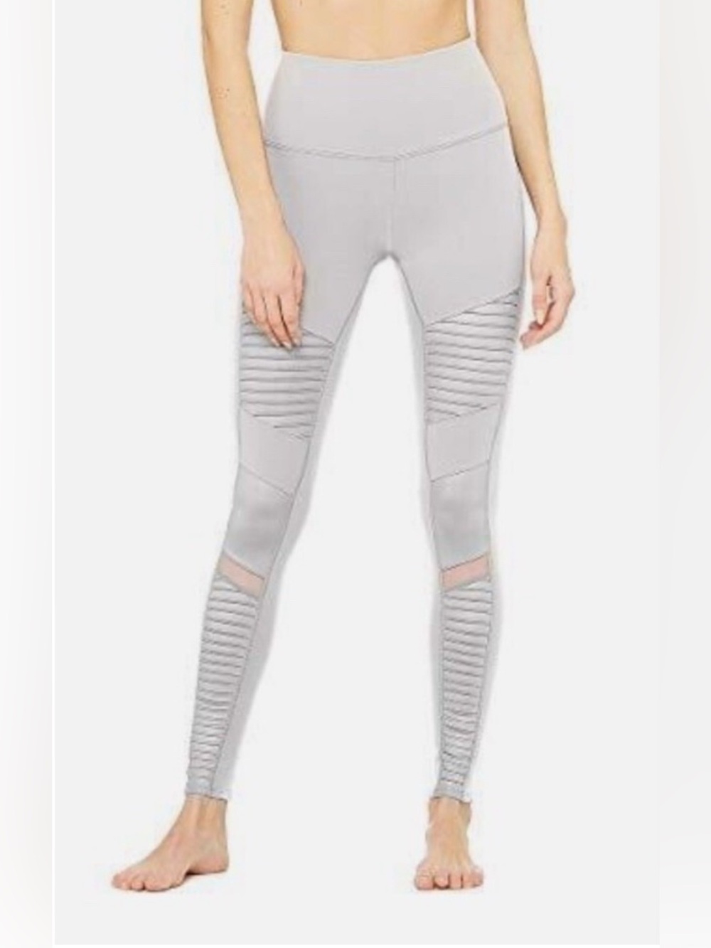 Alo High-Waisted Women’s Moto Leggings - Light Grey / Alloy & Glossy Alloy
